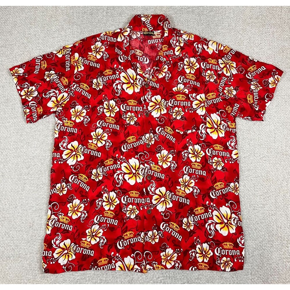 Corona Beer Hawaiian Shirt Men’s XL Red Button Up Short Sleeve Casual